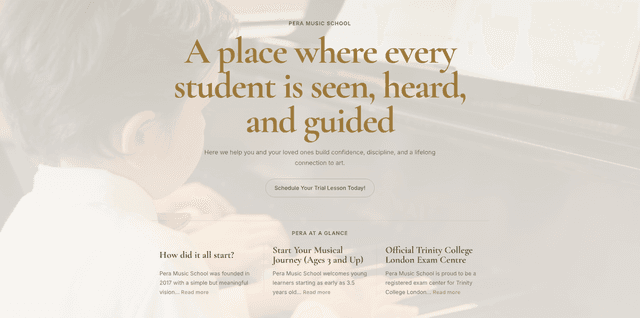 Pera Music School website homepage