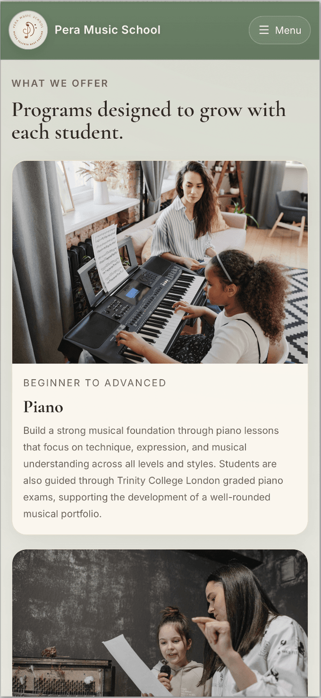 Pera Music School mobile website